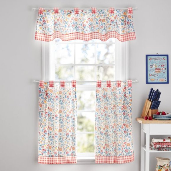 Pioneer Woman Mazie Small Window Curtain Set3Pc Tiers 30"Wx36"L Valance60"Wx14"L - Picture 1 of 15